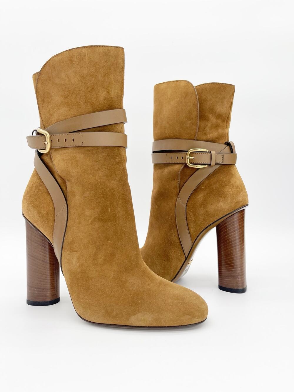 Gucci Abigail Spring 2015 Runway Camel Suede Block Heel Ankle Boots EU 40